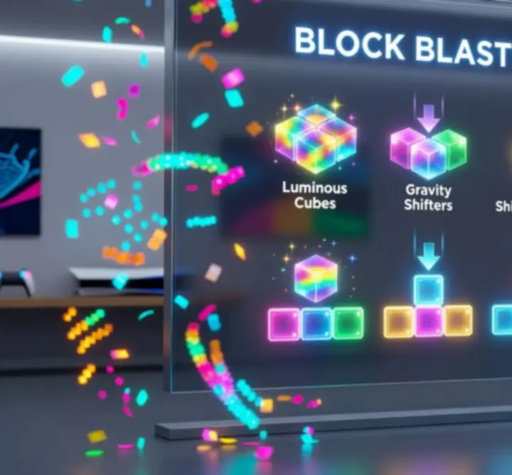 Block Blast játékfrissítéseket bemutató színes képernyő