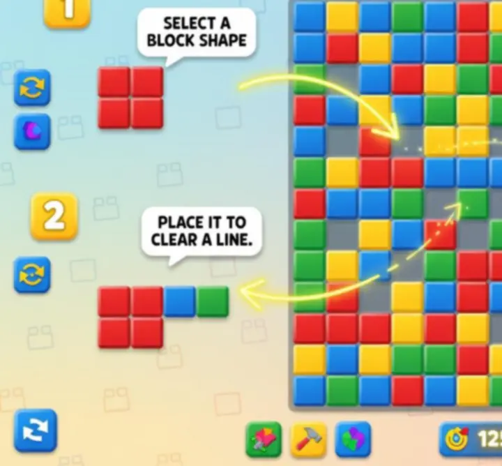 Lépésről-lépésre Block Blast vizuális tutorial